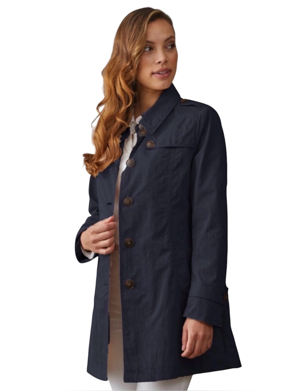Junge Laila Trench Style Jacket Navy Size 6 Classic Corporate Preppy Coat